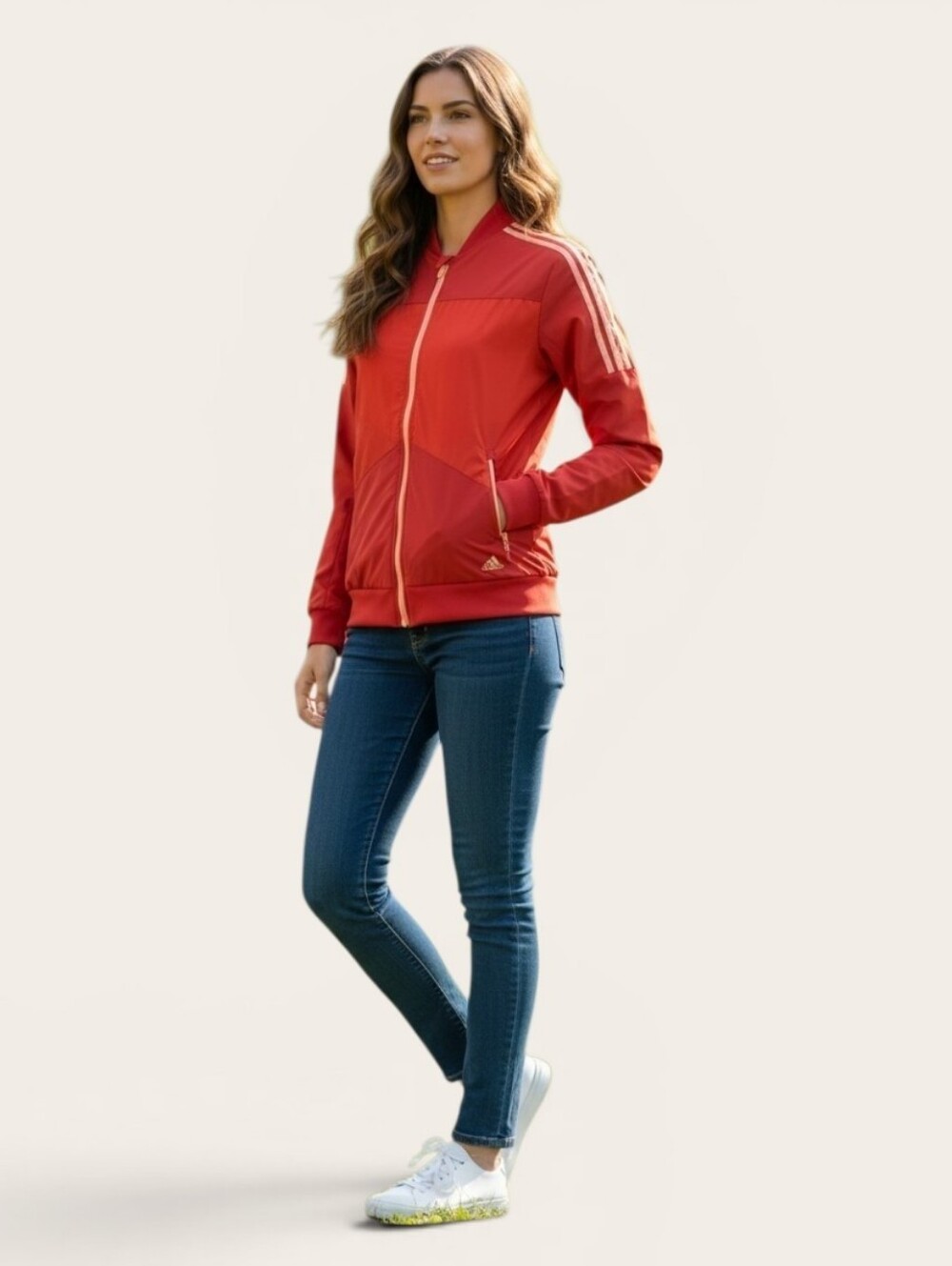 Adidas Women's Red Track Jacket, Orange, White & Purple Detail, Pockets, EUC, M